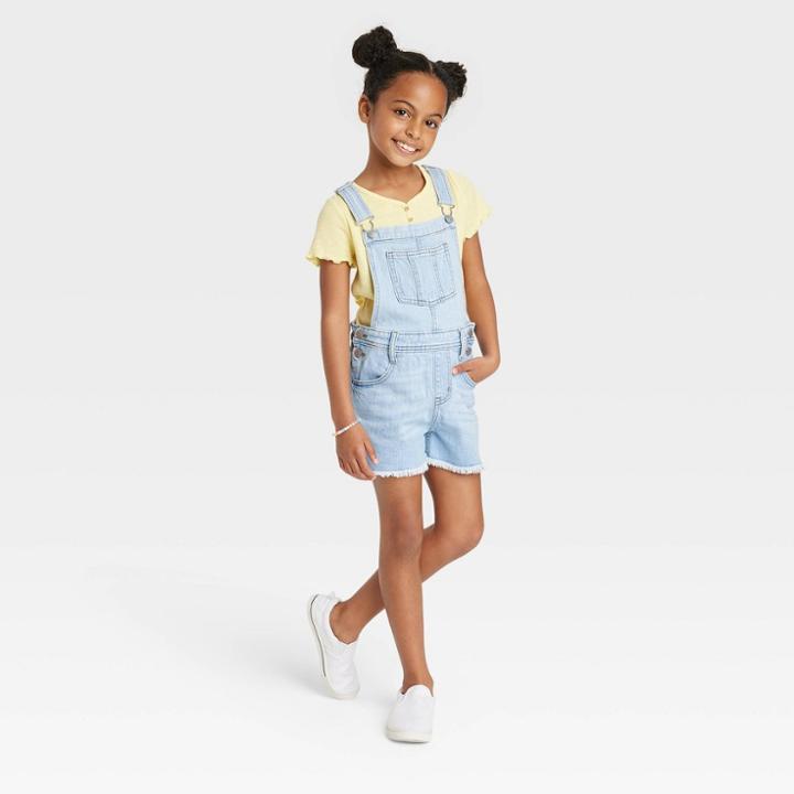 Girls' Jean Shortalls - Cat & Jack Light Wash L Plus,