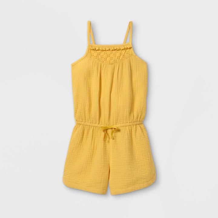 Girls' Eyelet Sleeveless Romper - Cat & Jack Light Mustard