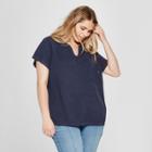 Women's Plus Size V-neck Short Sleeve Sweater T-shirt - Universal Thread Navy X, Blue