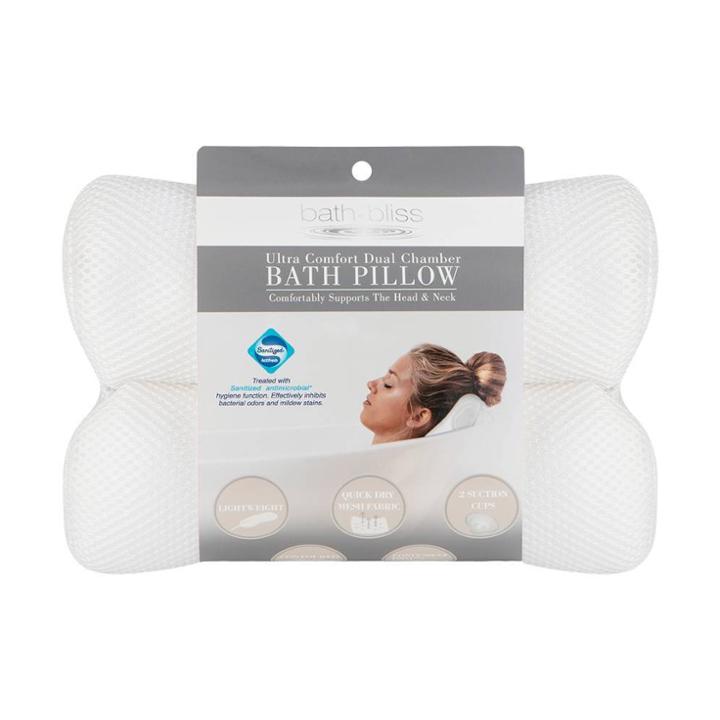 Quick Dry Ultra Comfort Micro Mesh Sanitized Bath Pillow White - Bath Bliss