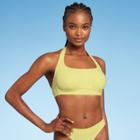 Juniors' Terry Longline Halter Bralette Bikini Top - Xhilaration Yellow D/dd Cup