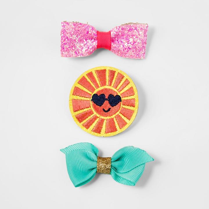 Toddler Girls' 3pk Sun & Bows Salon Hair Clips - Cat & Jack Pink/orange/blue