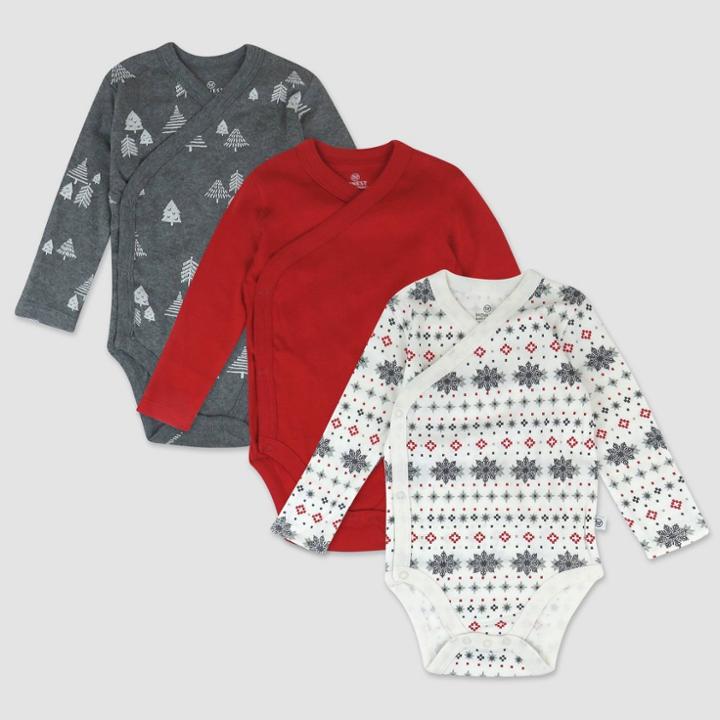 Honest Baby 3pk Fair Isle Side Snap Bodysuit - Ivory Newborn