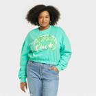 Iml Women's Plus Size Lucky Airbrush Graphic Cropped Sweatshirt - Green