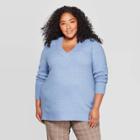 Women's Plus Size Oversized Long Sleeve V-neck Tunic Sweater - A New Day Blue