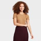 Women's Regular Fit Short Sleeve Crewneck T-shirt - A New Day Brown