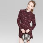 Women's Long Sleeve Button-up Floral Western Shirt Dress - Wild Fable Burgundy