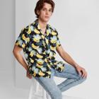 Men's Printed Short Sleeve Challis Button-down Shirt - Original Use Black S, Men's,