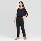 Women's Elbow Batwing Sleeve Boat Neck Jumpsuit - Prologue Black