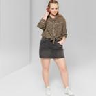 Women's Plus Size Long Sleeve Button-down Tie Front Floral Western Top - Wild Fable Olive