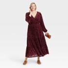 Women's Plus Size Long Balloon Sleeve Velour Dress - Knox Rose Maroon Floral