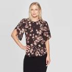 Petitewomen's Floral Print Petal Short Sleeve Crewneck Blouse - Who What Wear Black
