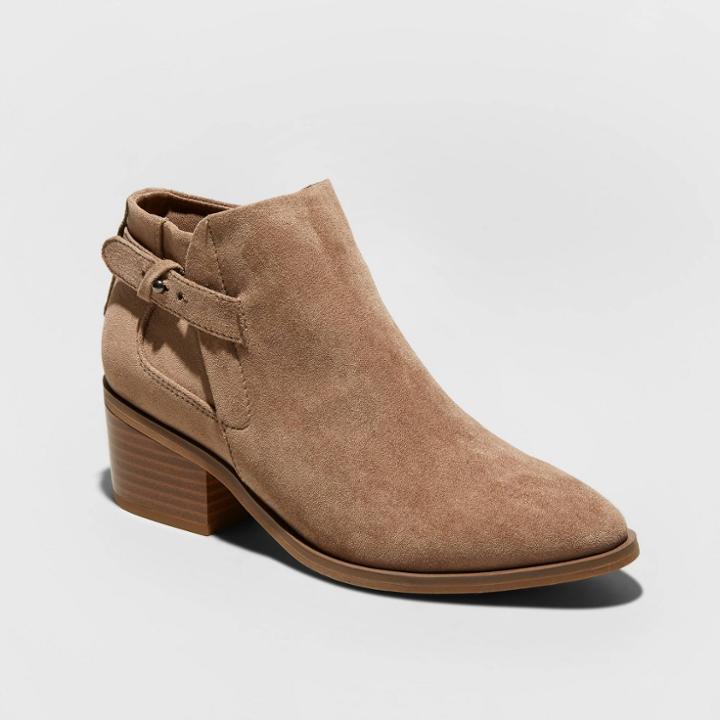 Women's Nikki Faux Leather Buckle Bootie - A New Day Taupe (brown)
