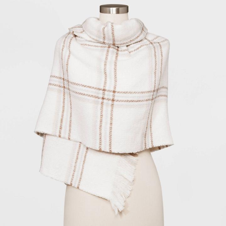 Women's Plaid Ground Window Pane Blanket Scarf - A New Day Cream, Ivory