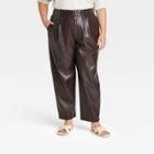 Women's Plus Size High-rise Faux Leather Tapered Ankle Pants - A New Day Dark Brown