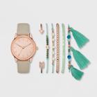 Women's Clean Dial Strap Watch Set - A New Day Rose Gold/white