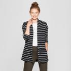 Women's Striped Open Knit Cardigan - A New Day Black/cream