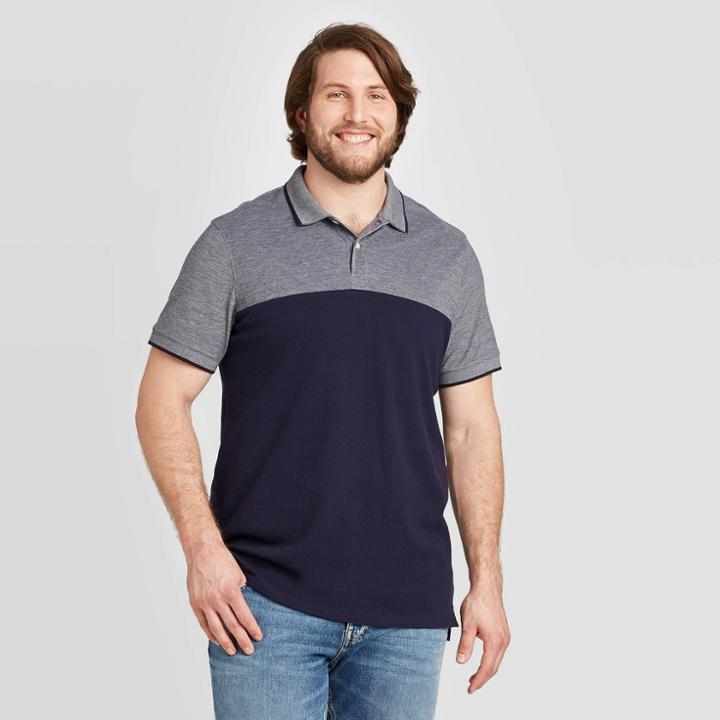Men's Big & Tall Color Block Slim Fit Short Sleeve Polo Shirt - Goodfellow & Co Navy 2xb,
