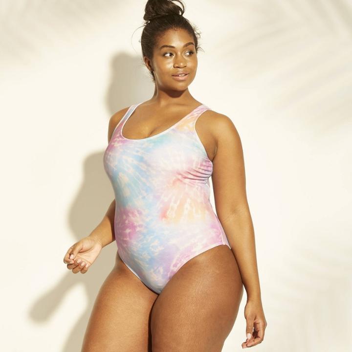 Women's Plus Size Tie Dye Scoop Back One Piece Swimsuit - Xhilaration Multi Tie Dye 26w,