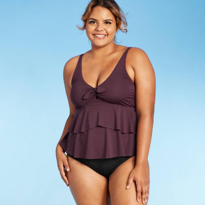 Kona Sol Women's Tiered Tie-front Tankini Top - Kona