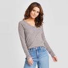 Women's Long Sleeve V-neck Cozy Rib Henley Shirt - Universal Thread Coral Xs, Women's, Pink