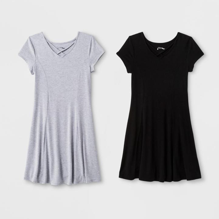 Girls' 2pk Strappy A Line Dress - Art Class Heather Gray/black
