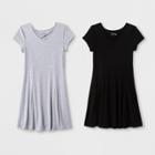 Girls' 2pk Strappy A Line Dress - Art Class Heather Gray/black