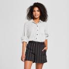 Women's Striped Long Sleeve Button-up Shirt- Who What Wear Black/white M, Black/white