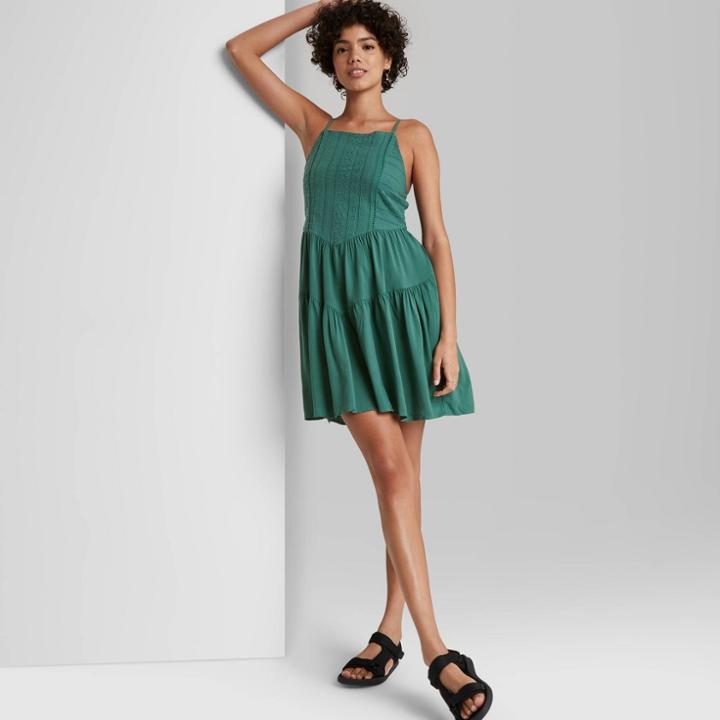 Women's Sleeveless Tiered Skater Dress - Wild Fable Jade