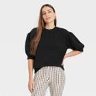 Women's 3/4 Sleeve Quilted Pullover Sweatshirt - A New Day Black