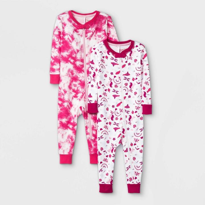Toddler Girls' 2pk Birds 100% Cotton Snug Fit Pajama Jumpsuit - Cat & Jack Pink