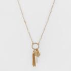 Small Circle, Chain Tassel, Coin & 2 Bar Drops Short Necklace - A New Day Gold