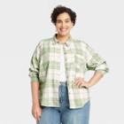 Women's Plus Size Relaxed Fit Long Sleeve Flannel Button-down Shirt - Universal Thread Light Green Plaid