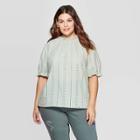 Women's Plus Size Short Sleeve High Neck Eyelet Top - Universal Thread Teal X, Women's, Green