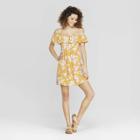 Women's Floral Print Off The Shoulder Flounce Top Dress - Xhilaration Mustard