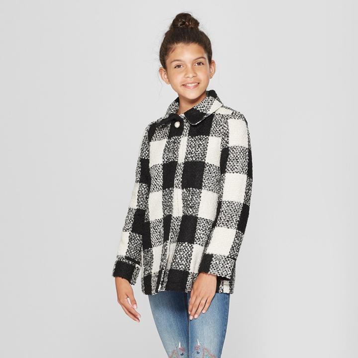 Girls' Plaid Faux Wool Jacket - Cat & Jack Black