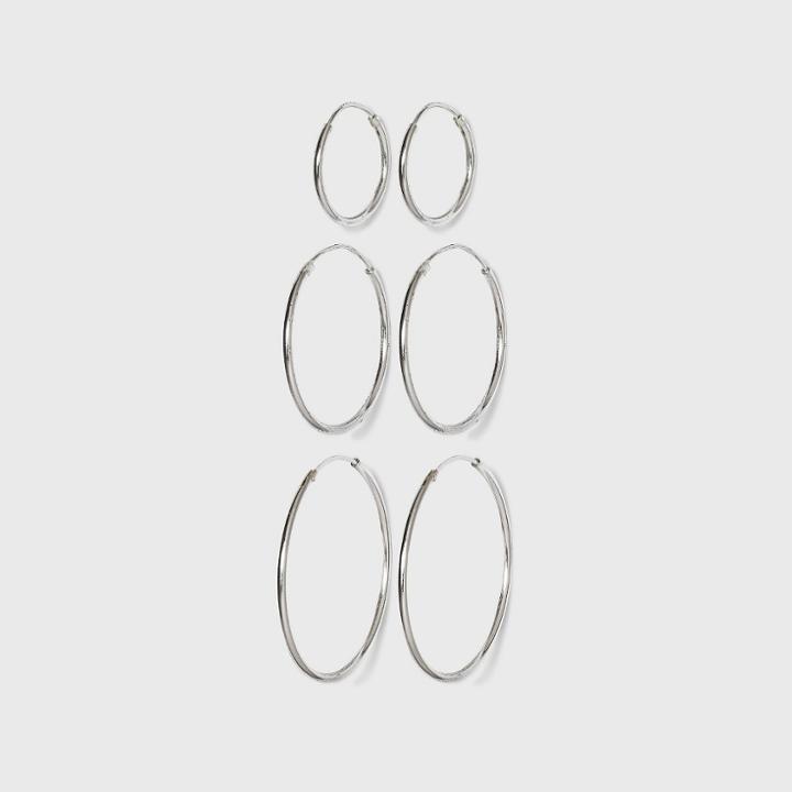 Distributed By Target Women's Sterling Silver Small, Medium And Large Hoop Earring Set