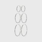 Distributed By Target Women's Sterling Silver Small, Medium And Large Hoop Earring Set