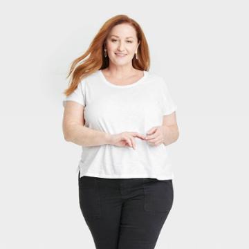 Women's Plus Size Short Sleeve T-shirt - Knox Rose White