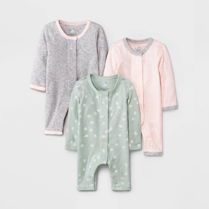 Baby Girls' 3pk Basic Romper - Cloud Island Green