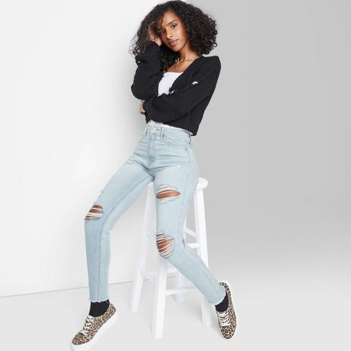 Women's Super-high Rise Distressed Skinny Jeans - Wild Fable Light Wash
