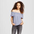 Women's Off The Shoulder Gingham Top - Mossimo Supply Co. Navy