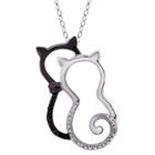 Distributed By Target Women's Sterling Silver Accent Round-cut Black And White Diamond Pave Set Cat Pendant - White