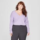 Women's Plus Size Long Sleeve V-neck Pullover Sweater - Prologue Purple