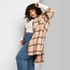 Women's Plus Size Plaid Long Sleeve Oversized Flannel Button-down Shirt - Wild Fable Pink 1x, Women's,