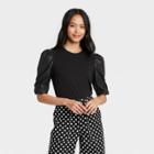 Women's Faux Leather Puff 3/4 Sleeve T-shirt - Who What Wear Black