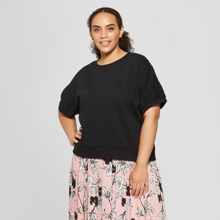 Women's Plus Size Short Sleeve Sweatshirt - Who What Wear Black X