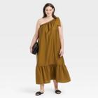Women's Plus Size One Shoulder Sleeveless Tiered Dress - A New Day Brown