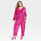 Women's Plus Size Bell Long Sleeve Velour Jumpsuit - A New Day Pink