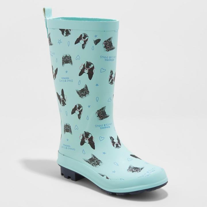 Girls' Audria Printed Rain Boots - Cat & Jack Mint (green)